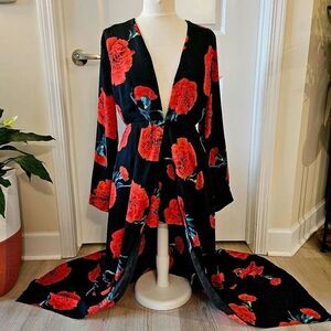 Fashion Nova Floral Romper – Deep V High Low Maxi Skirt S